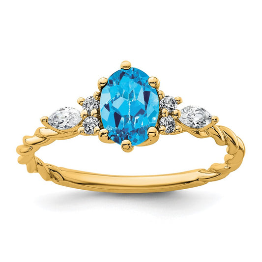 Oval Blue Topaz Diamond Cluster Ring