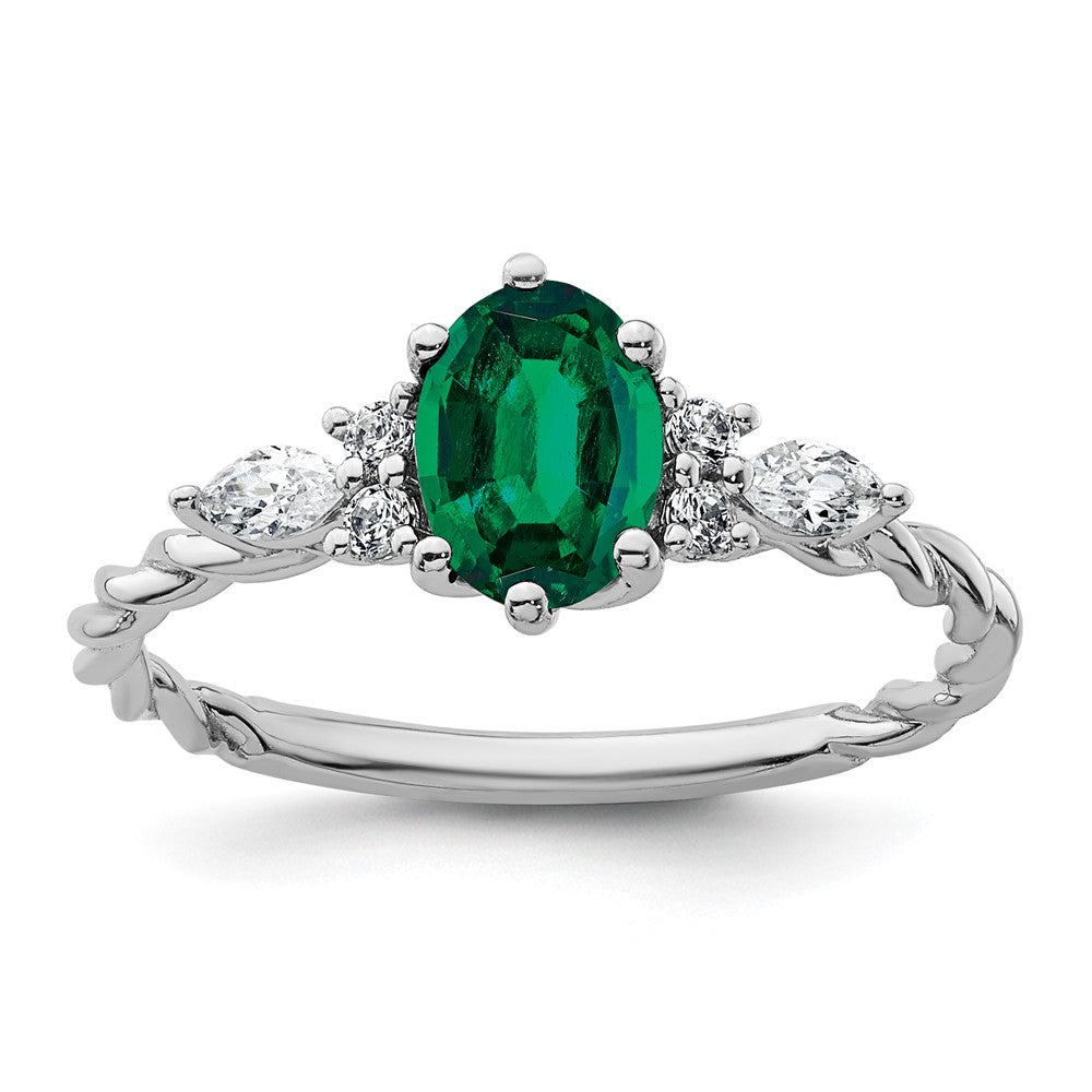 Oval Lab Created Emerald Cluster Ring