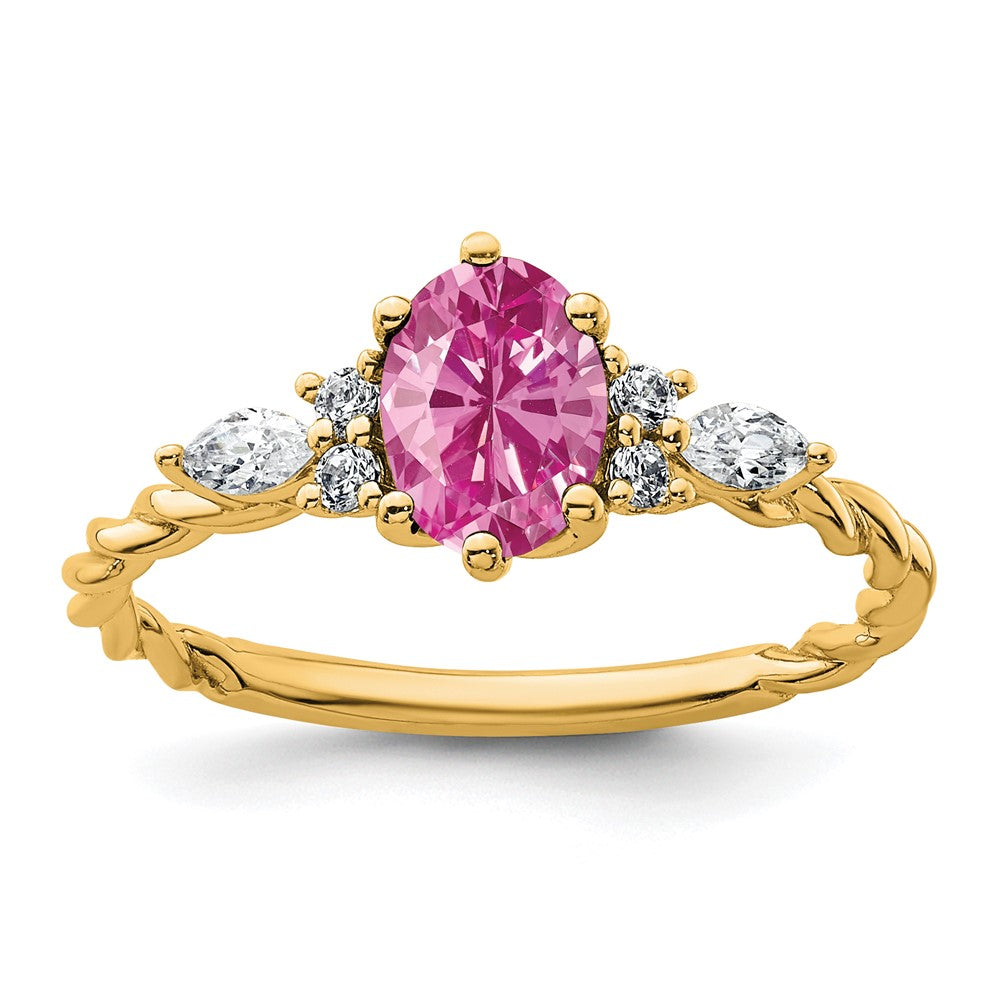 Oval Lab Created Pink Sapphire Cluster Ring