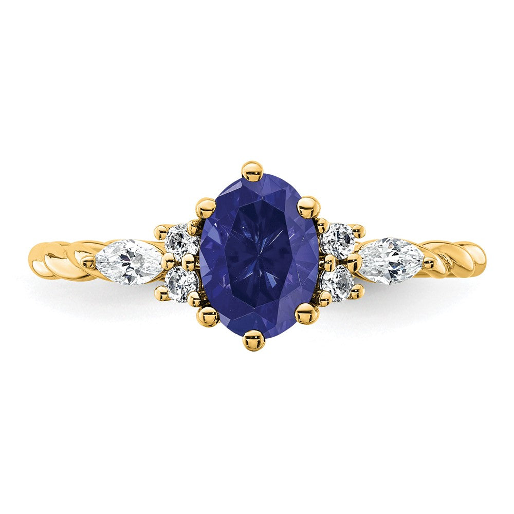 Oval Lab Created Blue Sapphire Cluster Ring