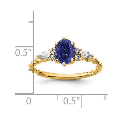 Oval Lab Created Blue Sapphire Cluster Ring