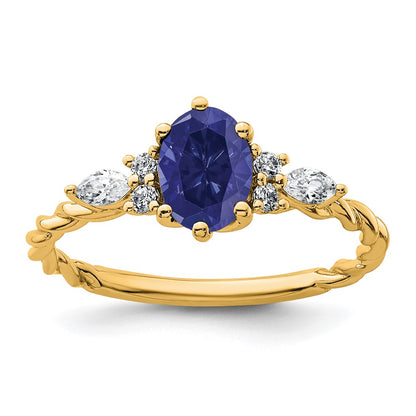 Oval Lab Created Blue Sapphire Cluster Ring