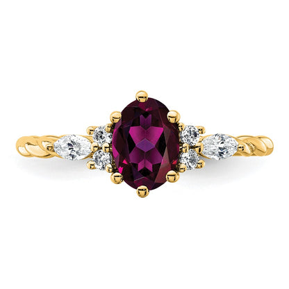 Oval Rhodolite Garnet Diamond Cluster Ring