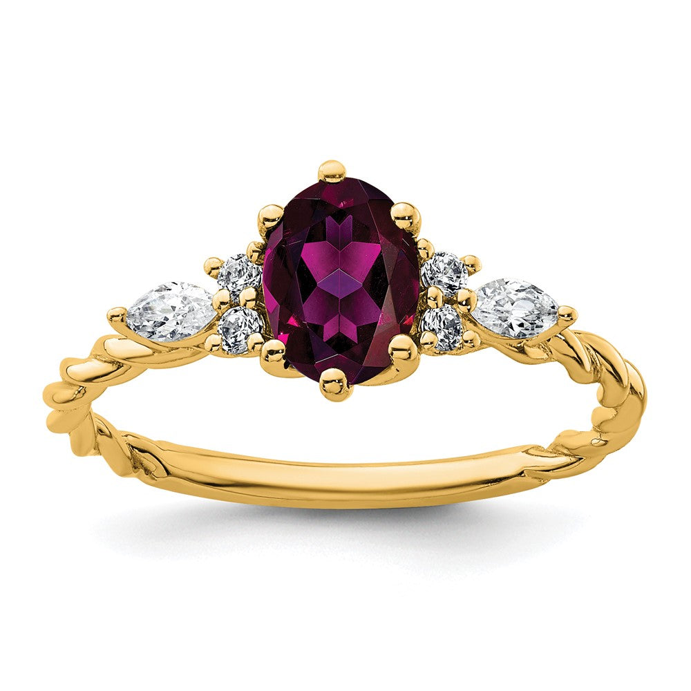 Oval Rhodolite Garnet Diamond Cluster Ring