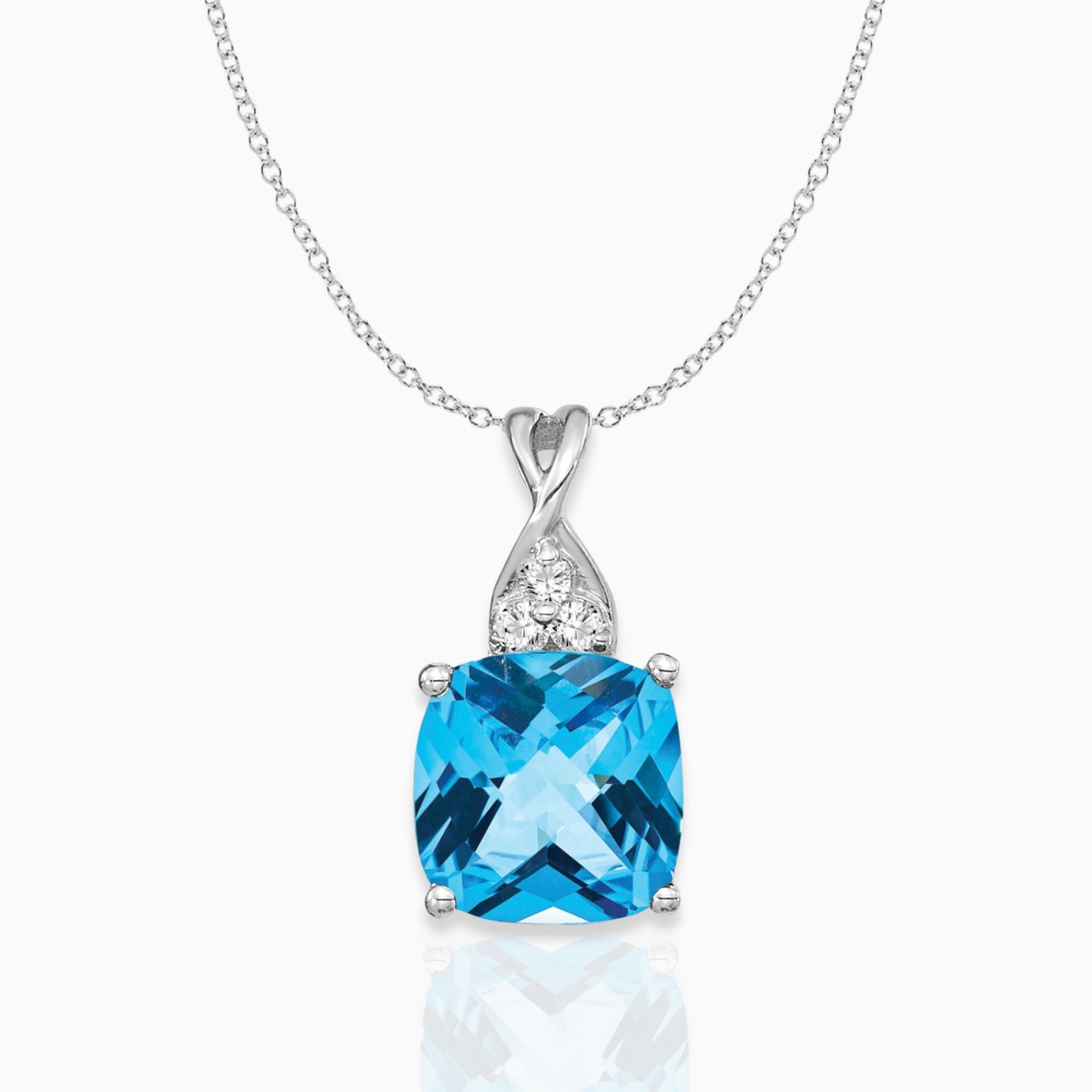 Cushion Swiss Blue Topaz December Birthstone Necklace 14k White Gold Birthstone Karat Designs