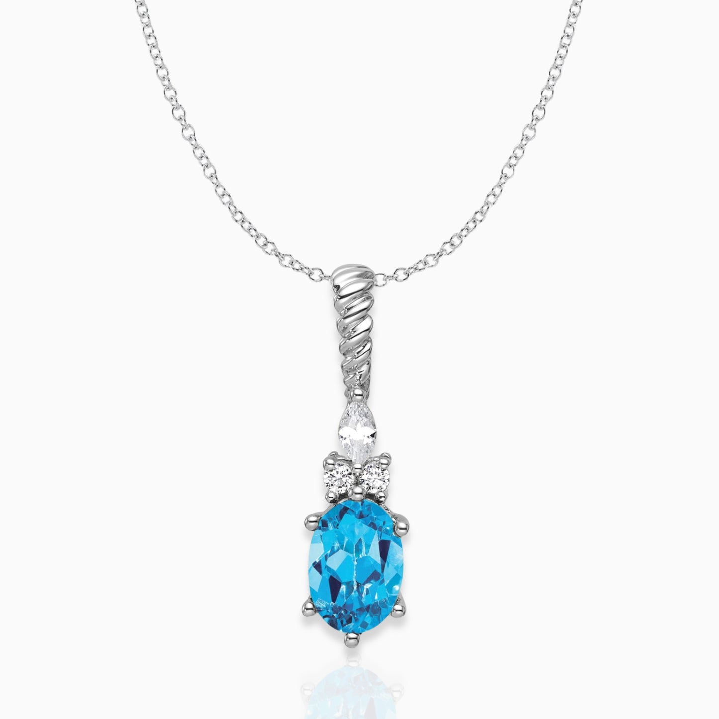 Oval Swiss Blue Topaz & Diamond Birthstone Pendant Necklace