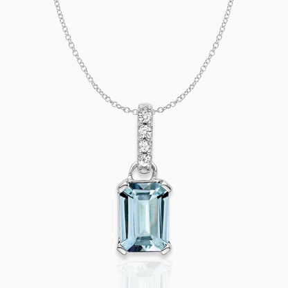 Emerald-Cut Aquamarine & Diamond Solitaire Pendant 14k White Gold Birthstone Karat Designs