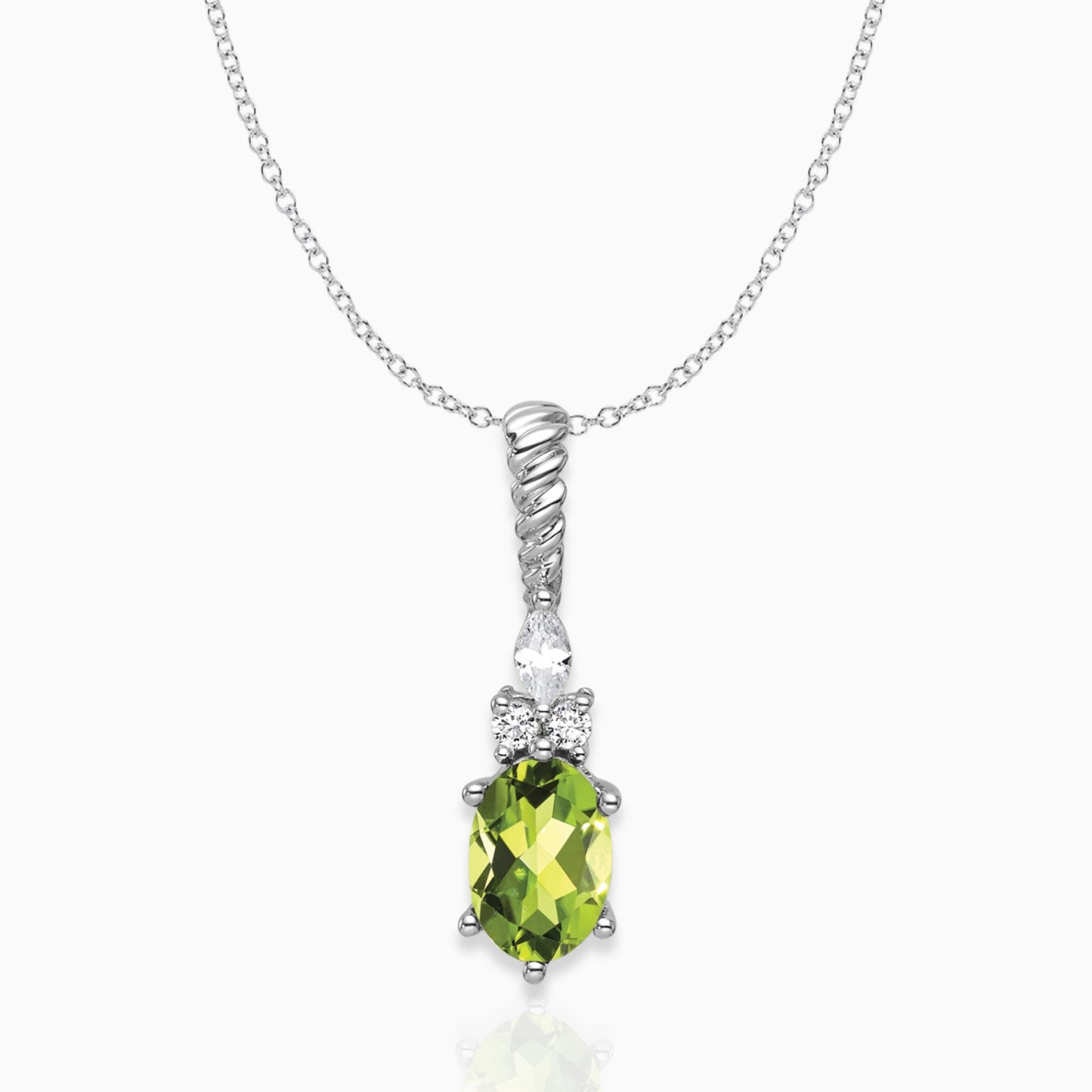 Oval Peridot & Diamond Birthstone Pendant Necklace