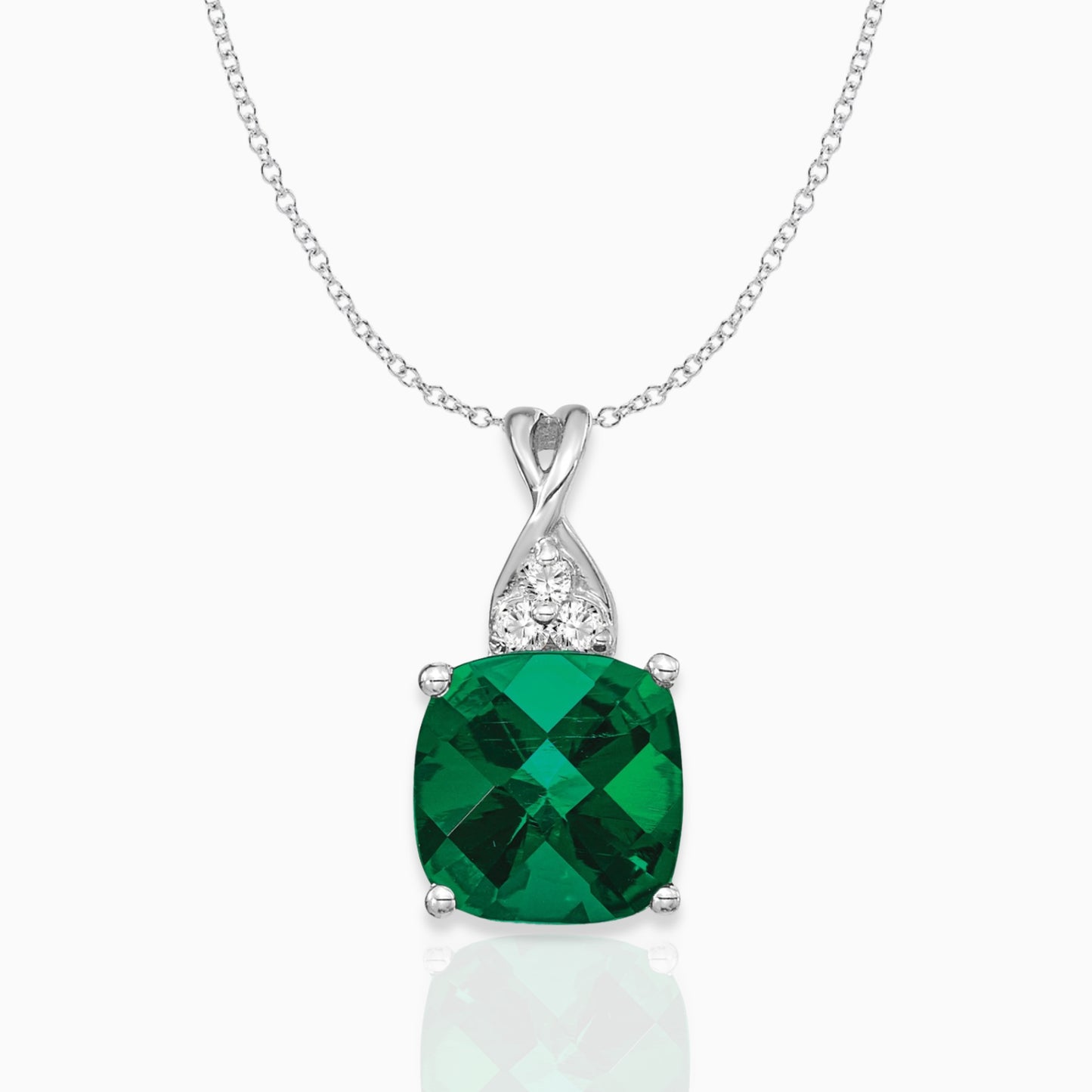 Cushion Created Emerald May Birthstone Necklace 14k White Gold Birthstone Karat Designs