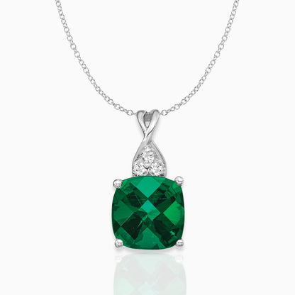 Cushion Created Emerald May Birthstone Necklace 14k White Gold Birthstone Karat Designs