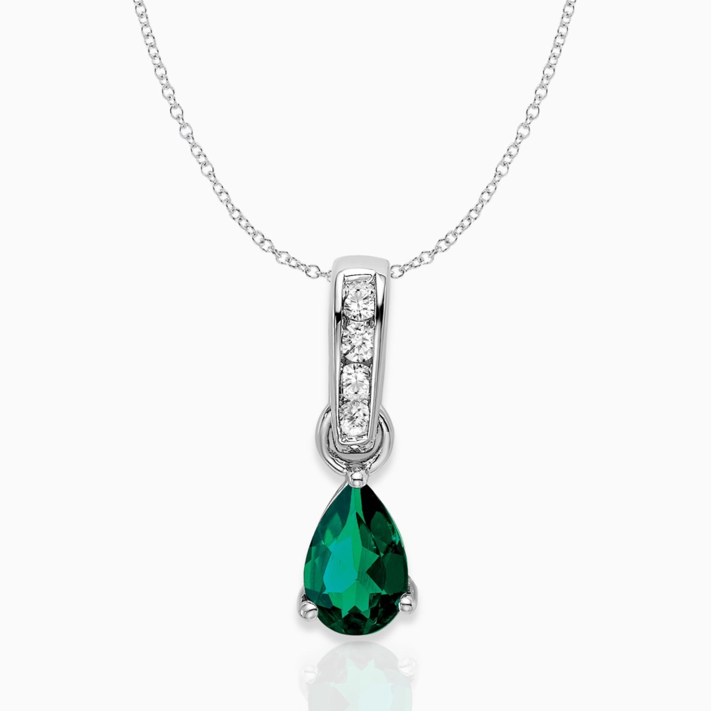 Pear Shaped Created Emerald Drop Pendant Necklace