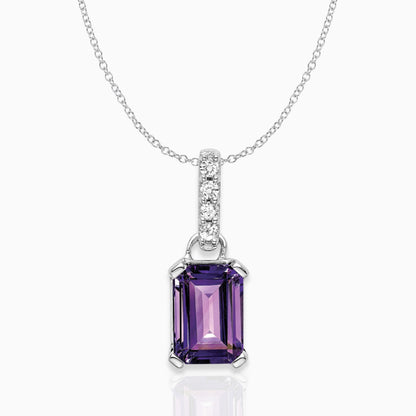 Emerald-Cut Amethyst & Diamond Solitaire Pendant 14k White Gold Birthstone Karat Designs