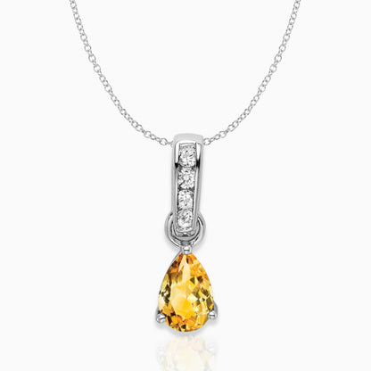 Pear Shaped Citrine Drop Pendant Necklace