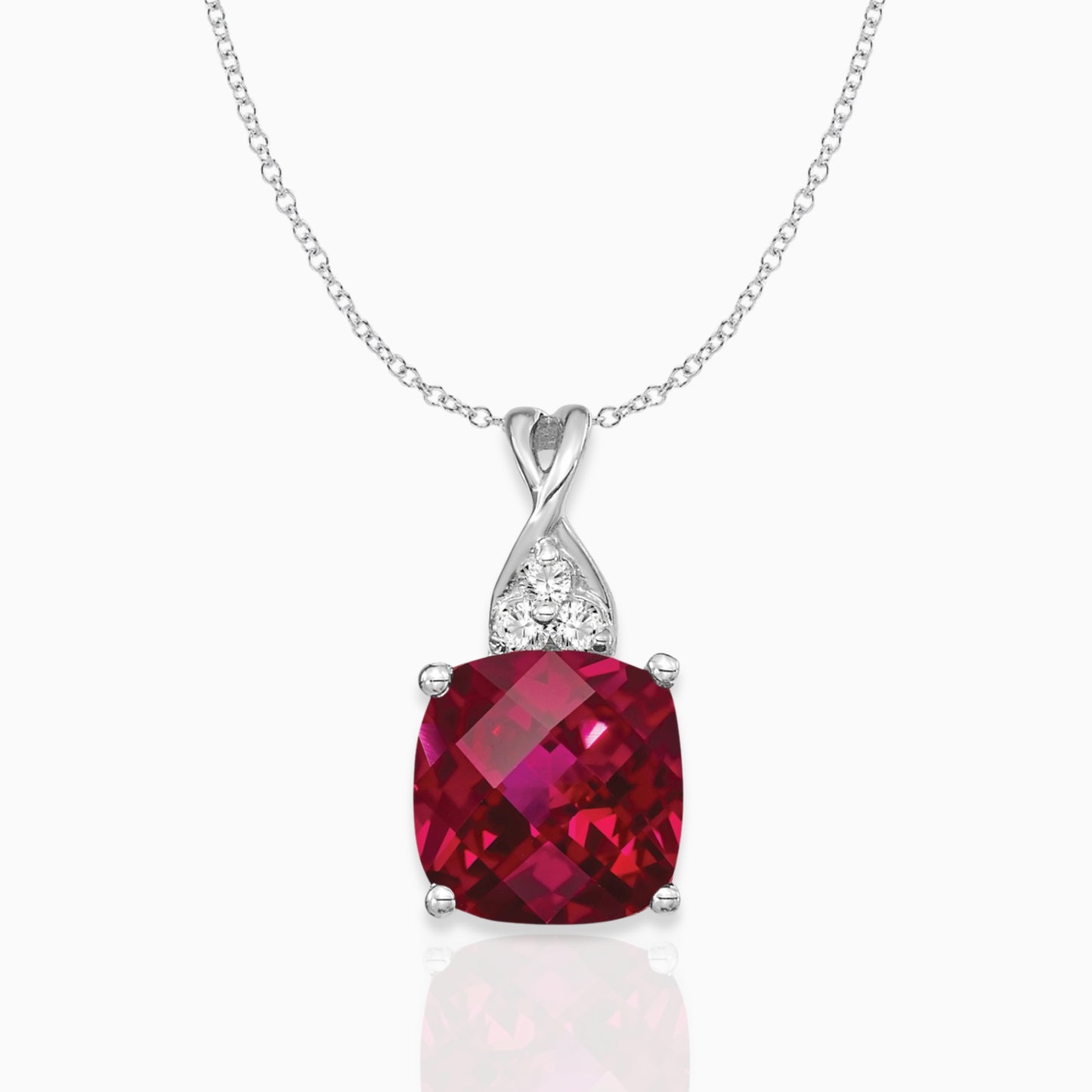 Cushion Created Ruby July Birthstone Necklace