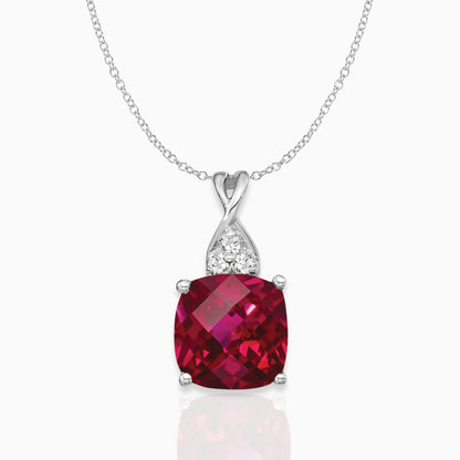 Cushion Created Ruby July Birthstone Necklace