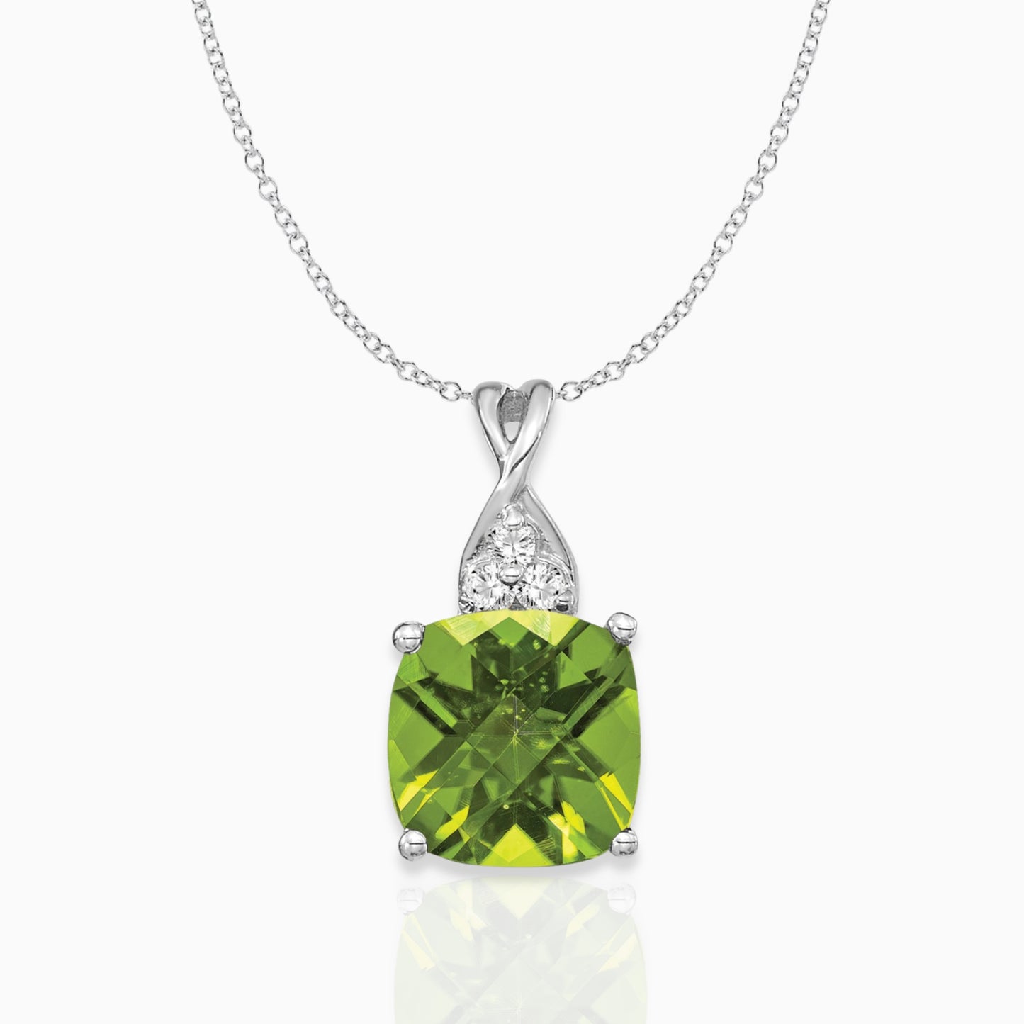 Cushion Peridot August Birthstone Necklace 14k White Gold Birthstone Karat Designs