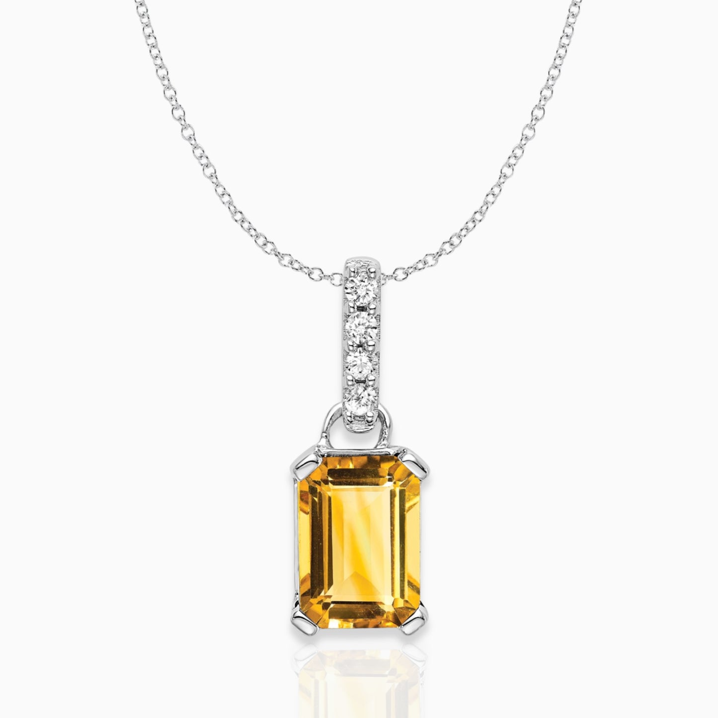 Emerald-Cut Citrine & Diamond Solitaire Pendant 14k White Gold Birthstone Karat Designs