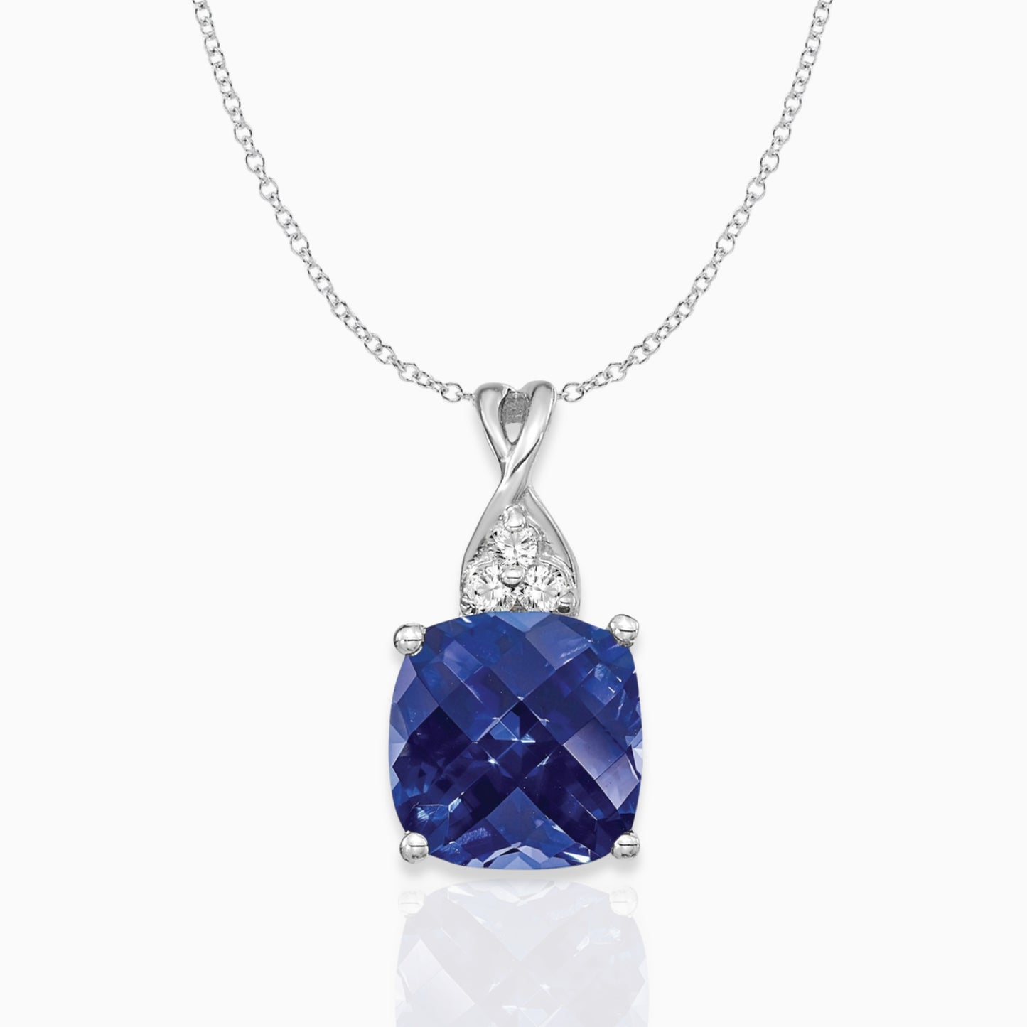 Cushion Created Sapphire September Birthstone Necklace 14k White Gold Birthstone Karat Designs