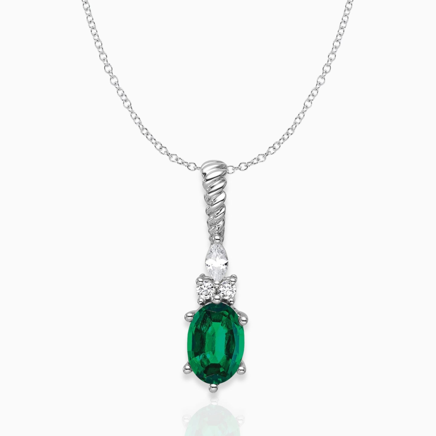 Oval Lab-Created Emerald & Diamond Birthstone Pendant Necklace