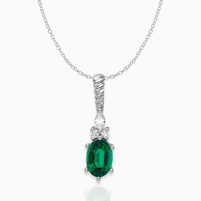 Oval Lab-Created Emerald & Diamond Birthstone Pendant Necklace