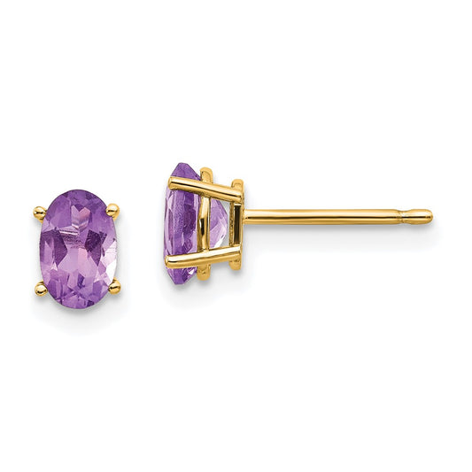 14K Gold Amethyst Stud Earrings