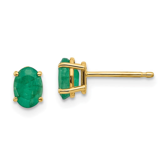 14K Gold Emerald Stud Earrings