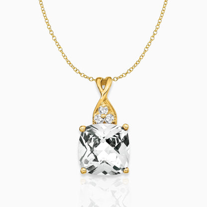 Cushion White Topaz April Birthstone Necklace 14k Yellow Gold Birthstone Karat Designs