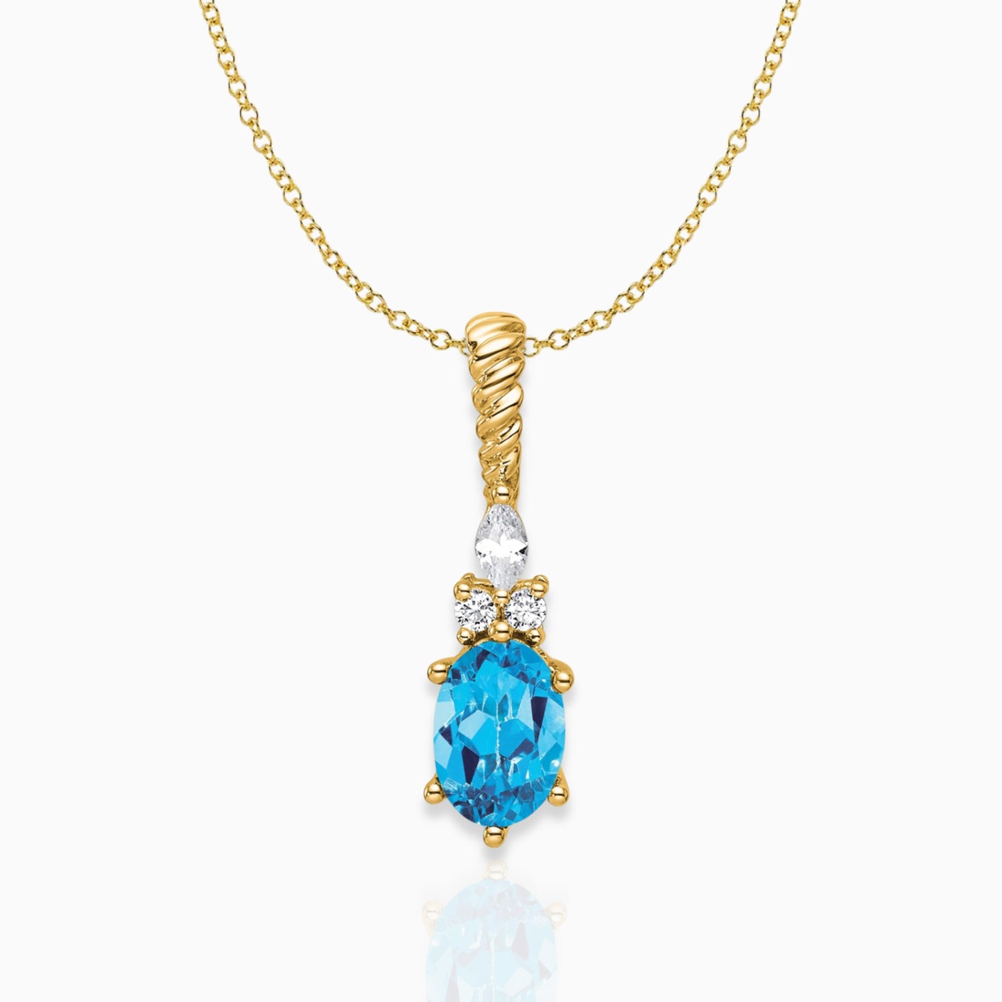 Oval Swiss Blue Topaz & Diamond Birthstone Pendant Necklace