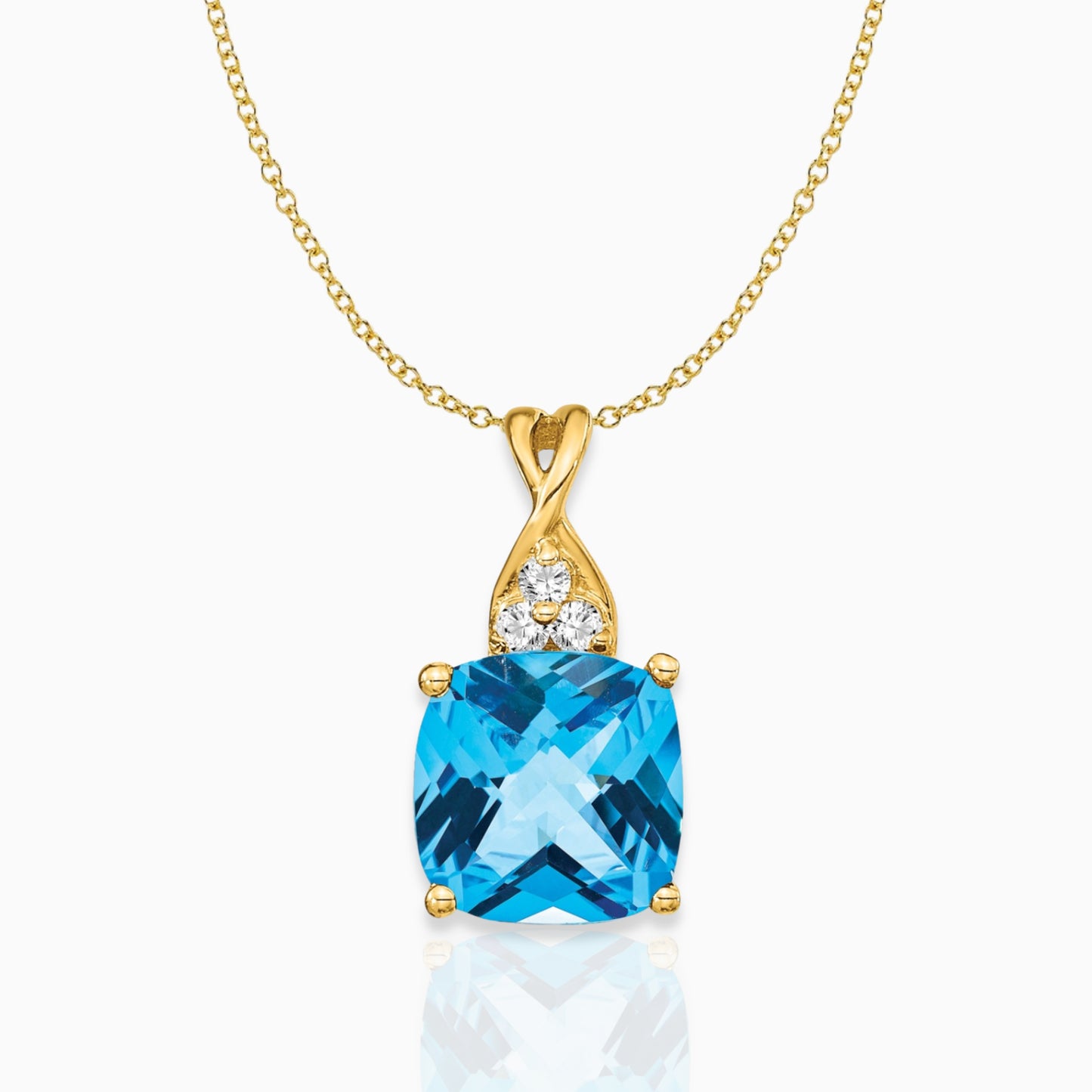 Cushion Swiss Blue Topaz December Birthstone Necklace 14k Yellow Gold Birthstone Karat Designs