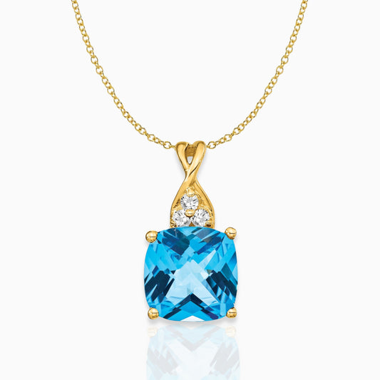 Cushion Swiss Blue Topaz December Birthstone Necklace 14k Yellow Gold Birthstone Karat Designs