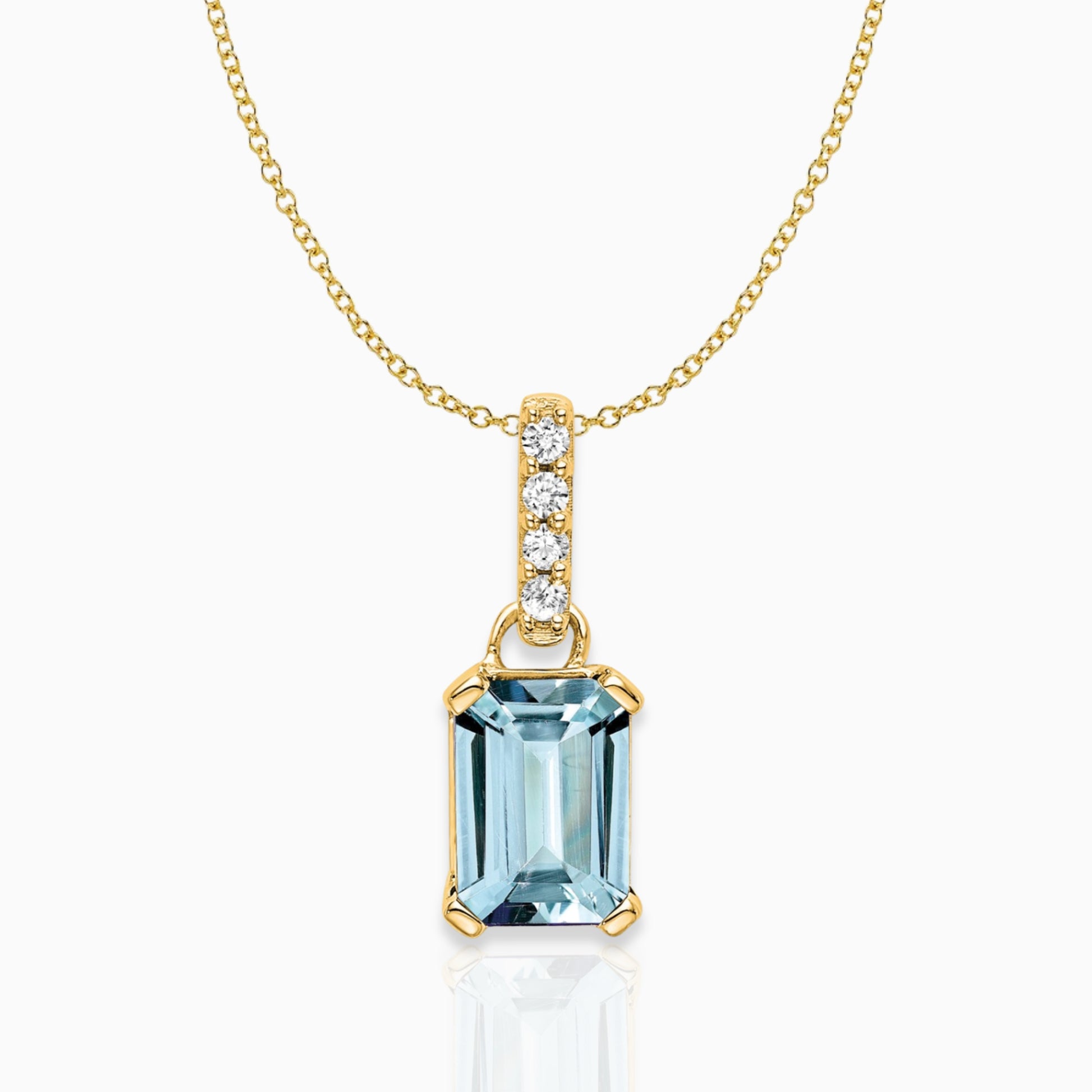 Emerald-Cut Aquamarine & Diamond Solitaire Pendant 14k Yellow Gold Birthstone Karat Designs