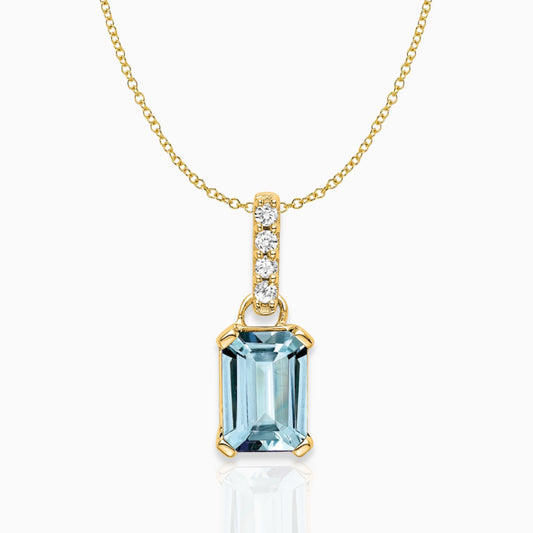 Emerald-Cut Aquamarine & Diamond Solitaire Pendant 14k Yellow Gold Birthstone Karat Designs