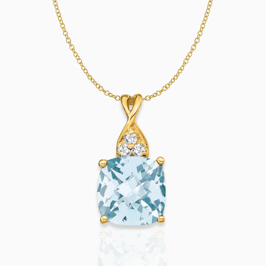 Cushion Aquamarine March Birthstone Necklace 14k Yellow Gold Birthstone Karat Designs