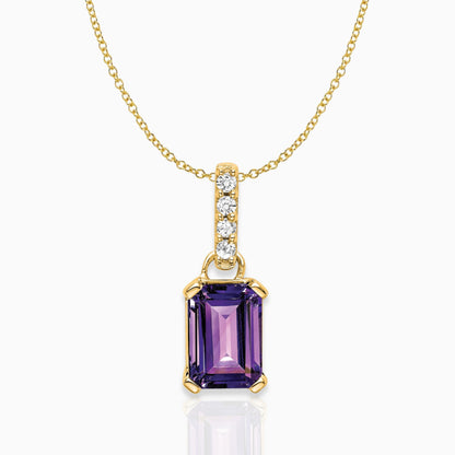 Emerald-Cut Amethyst & Diamond Solitaire Pendant 14k Yellow Gold Birthstone Karat Designs