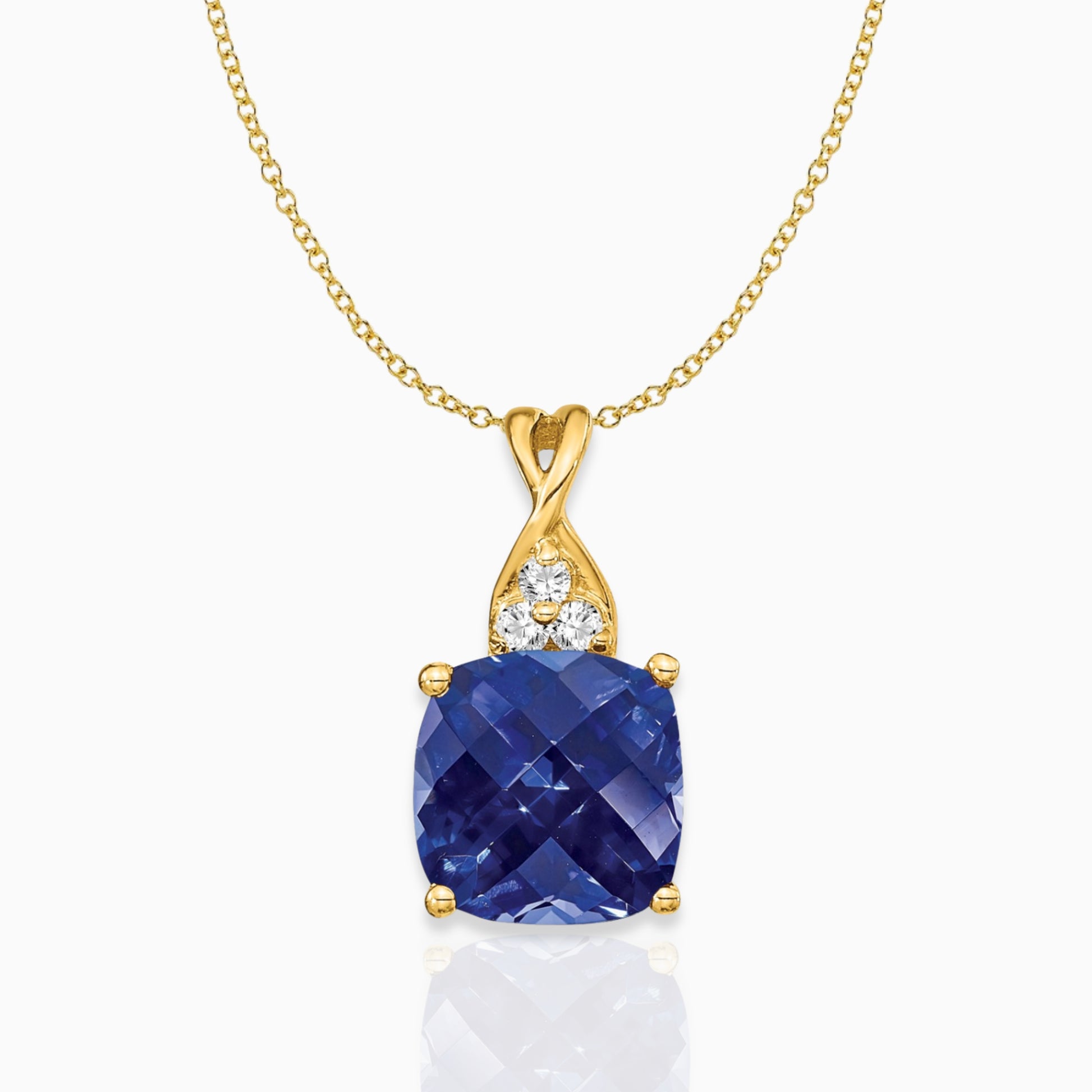 Cushion Created Sapphire September Birthstone Necklace 14k Yellow Gold Birthstone Karat Designs