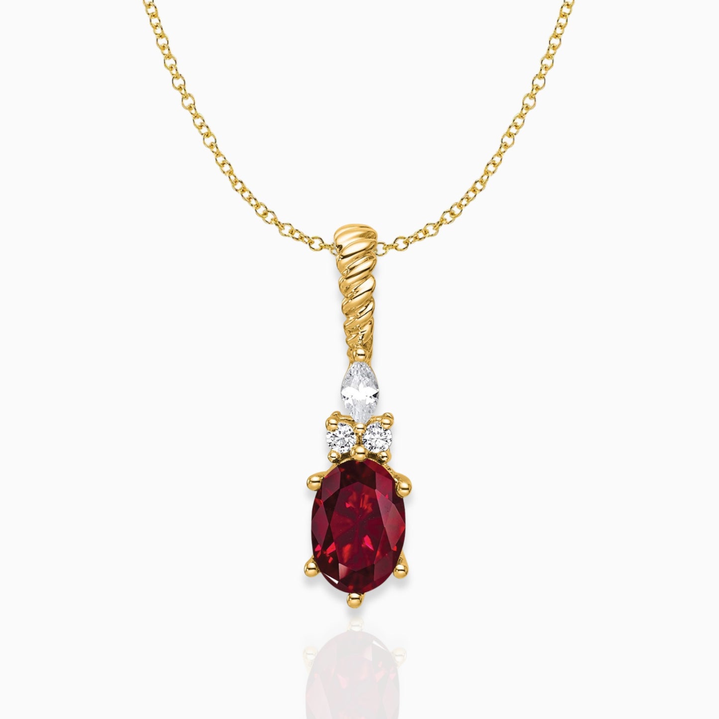 Oval Lab-Created Ruby & Diamond Birthstone Pendant Necklace