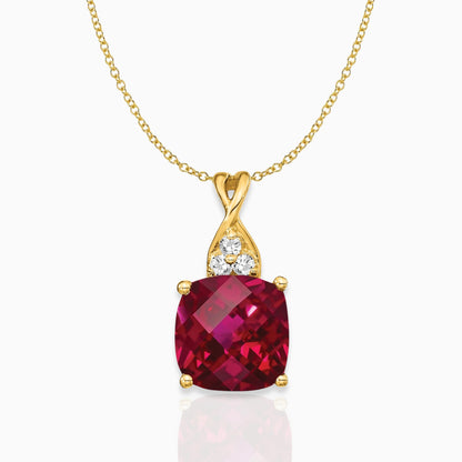 Cushion Created Ruby July Birthstone Necklace