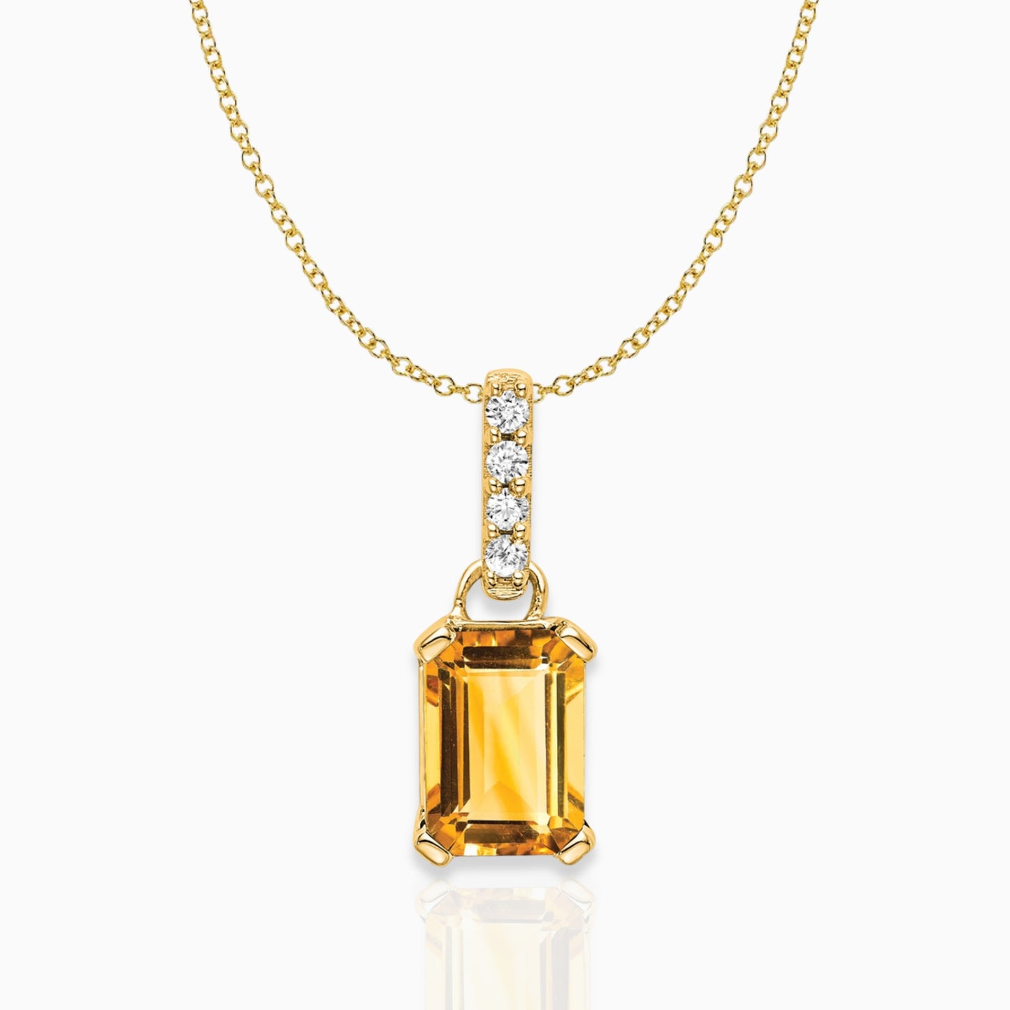 Emerald-Cut Citrine & Diamond Solitaire Pendant 14k Yellow Gold Birthstone Karat Designs