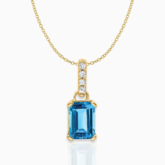 Emerald-Cut Blue Topaz & Diamond Solitaire Pendant 14k Yellow Gold Birthstone Karat Designs