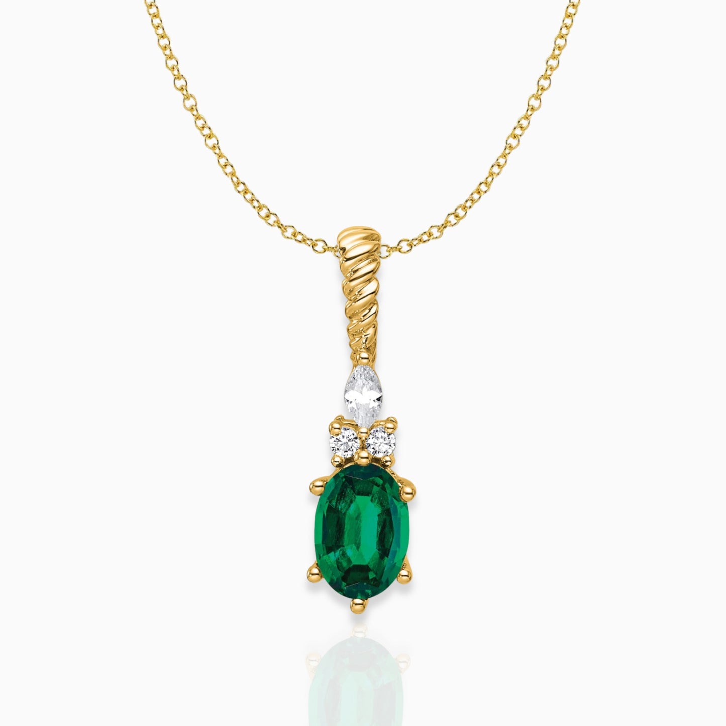 Oval Lab-Created Emerald & Diamond Birthstone Pendant Necklace