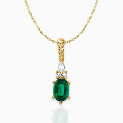 Oval Lab-Created Emerald & Diamond Birthstone Pendant Necklace