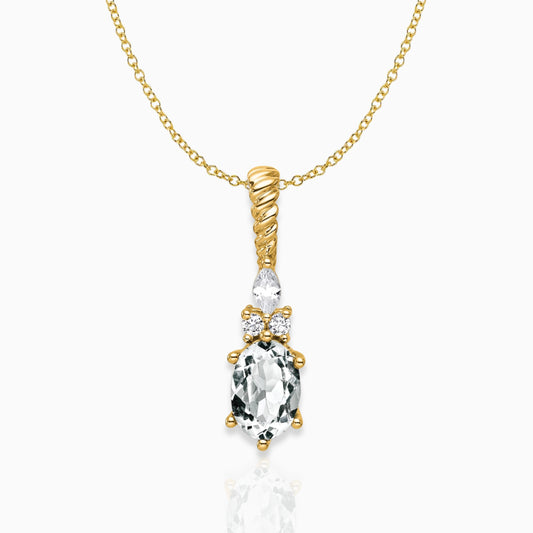 Oval White Topaz & Diamond Birthstone Pendant Necklace