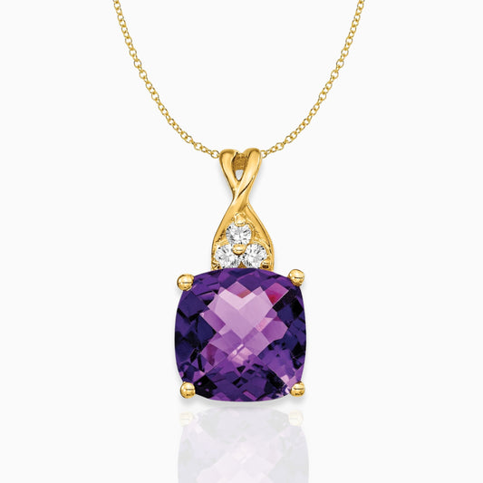 Cushion Amethyst February Birthstone Necklace 14k Yellow Gold Birthstone Karat Designs