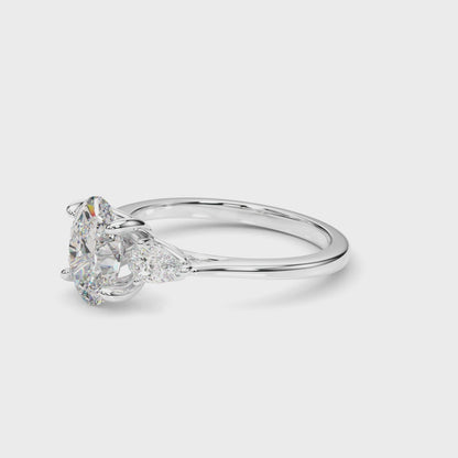 Three Stone Oval & Pear Diamond Engagement Ring