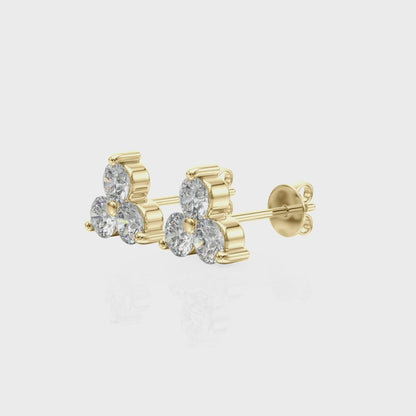 Three Diamond Stud Earrings